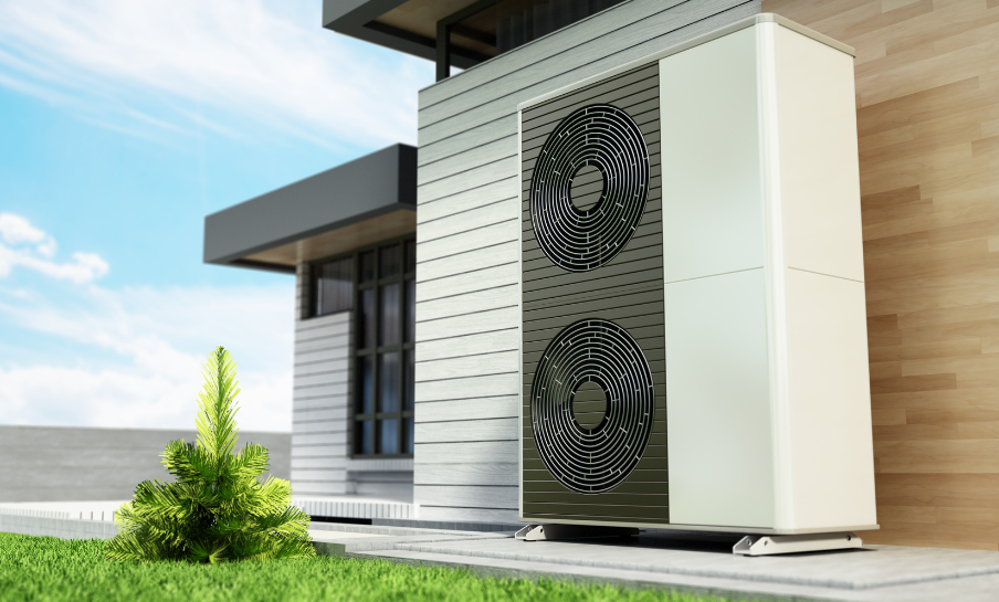 pompe di calore in un giardino di casa